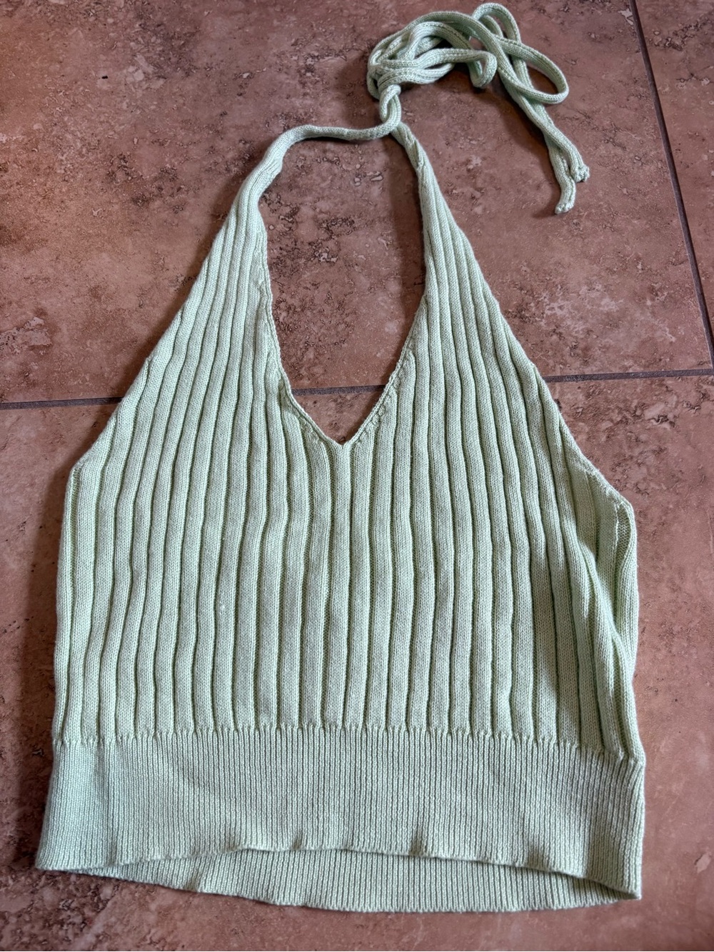 Pacsun Light Green Ribbed Halter Tank Top